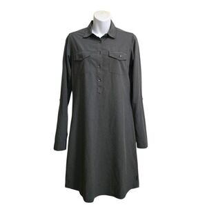 Eddie Bauer Gray Long Roll Tab Sleeve Polo Shift Dress Sz XS